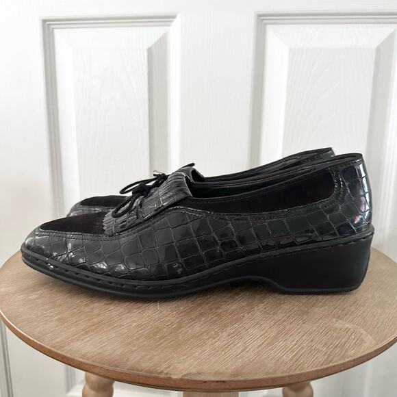 Ara Black Croc Embossed Rachel Slip On Loafer Low Comfort Wedge 7.5 G UK 10 US - Picture 6 of 10